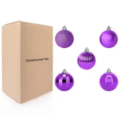 34-Piece Christmas Glitter Ball Ornaments (1.5") Xmas Tree Decorations Purple