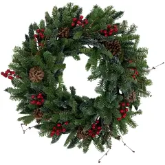 Northlight 30'' Red Berries and Pine Cones Christmas Wreath, Unlit Green