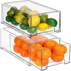 Sorbus Clear Stackable Pull-Out Refrigerator Organizer Bins - Food Storage Containers for Kitchen, Pantry, Freezer, & Fridge Organization and Storage (2 Pack | Large)