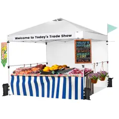 Costway 10'x10'Commercial Pop-up Canopy Tent Sidewall Folding Market Patio White/Pink
