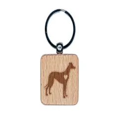 Greyhound Dog with Heart Engraved Wood Square Keychain Tag Charm