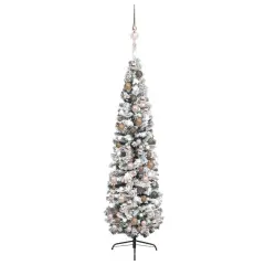 Slim Artificial Christmas Tree with LEDs and Ball Set