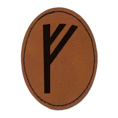 Norse Viking Dwarven Rune Letter F Round Iron-On Engraved Faux Leather Patch Applique - 2.5" Brown