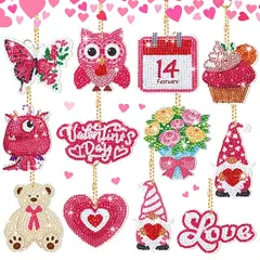 BBTO 12 Pcs Valentine's Day Diamond Painting Keychains DIY Love Heart Diamond Art Keychains Sweet 5D Diamond Key Chains Kit for Valentines Decorations (Romantic Style)