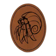 Hermit Crab Spiral Shell Crustacean Round Iron-On Engraved Faux Leather Patch Applique - 2.5" Brown