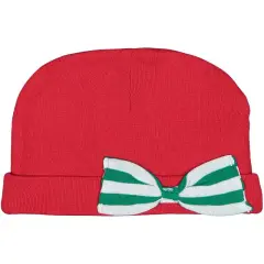 Baby Folded Beanie Cap with Bow --- 100% Cotton --- Various Colors by Rabbit Skins&reg; Red / green / white