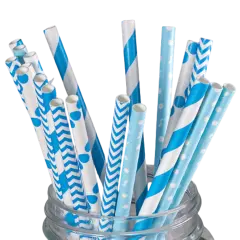 Kitcheniva Biodegradable Paper Straws Pattern Color 100 to 200 Pcs Blue