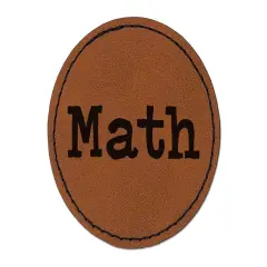 Math School Fun Text Round Iron-On Engraved Faux Leather Patch Applique - 2.5" Brown