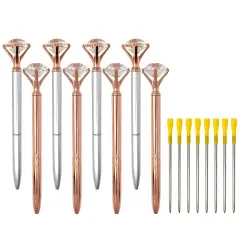 Wrapables Crystal Diamond Ballpoint Pens, 1.0mm Medium Point Wedding Pens with Refills (Set of 8 Pens + 8 Refills), Rose Gold & Silver