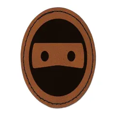 Masked Ninja Head Emoticon Round Iron-On Engraved Faux Leather Patch Applique - 2.5" Brown