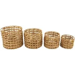 Northlight Set of 4 Open Fishtail Weave Water Hyacinth Storage Baskets with Handles 15.5" Beige