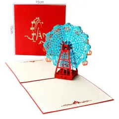 Kitcheniva Thanksgiving Christmas Ferris Wheel Pop Up Greeting 3D Card Gift Blue