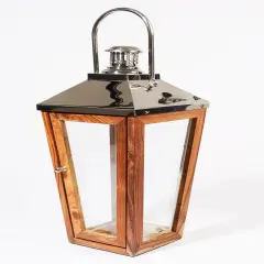 Kaemingk 28.5" Beach Day Over-Sized Modern Stainless Steel and Sheesham Wooden Pillar Candle Lantern Brown