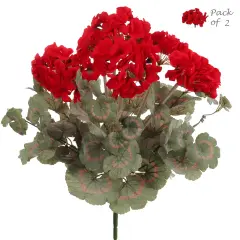 2-Pack 18" Red Geranium Bush - UV Resistant, Lifelike Petals, For Outdoor & Indoor Decoration - Ideal for Spring/Summer, Floral Home by Artificial Flowers