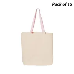 Q-Tees&reg; 11L Canvas Tote with Contrast-Color Handles Natural/ light pink