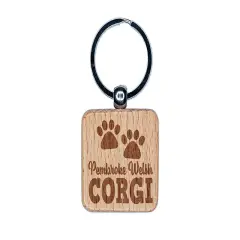 Pembroke Welsh Corgi Dog Paw Prints Fun Text Engraved Wood Square Keychain Tag Charm
