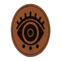 Large Iris Evil Eye Nazar Charm Round Iron-On Engraved Faux Leather Patch Applique - 2.5" Brown