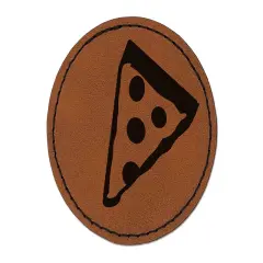 Pizza Slice Abstract Round Iron-On Engraved Faux Leather Patch Applique - 2.5" Brown
