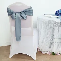 10Pcs Satin Chair Sashes for Wedding Reception Decor Dusty blue