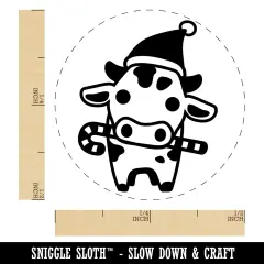 Christmas Cow Holding Candy Cane Self-Inking Rubber Stamp Ink Stamper for Stamping Crafting Planners Green