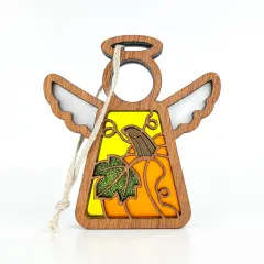 3.5" (H) Festive Pumpkin Ornament - Handcrafted in Texas - Mother's Angels&reg; Christmas Angel Wings Figurine