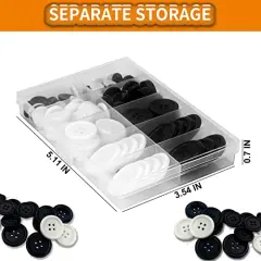 162 Pieces Mixed Resin Sewing Buttons, Eco-Friendly 1 inch Buttons with Compartmentalized Storage Box Black Buttons, 4 Holes 5 Sizes DIY White Buttons, Suitable for Sewing, DIY and Holiday Decoration.