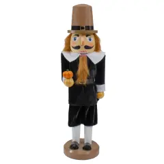 Northlight Pilgrim Man Wooden Fall Harvest Thanksgiving Nutcracker Decoration- 14" Brown