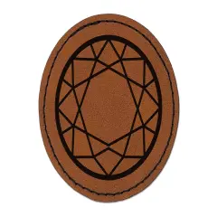 Round Gem Diamond Cut Jewelry Round Iron-On Engraved Faux Leather Patch Applique - 2.5" Brown
