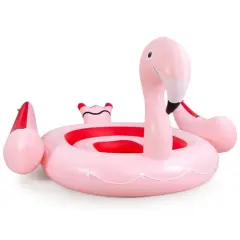 6 People Inflatable Flamingo Floating Island with 6 Cup Holders for Pool and River