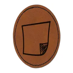 Paper Note Round Iron-On Engraved Faux Leather Patch Applique - 2.5" Brown