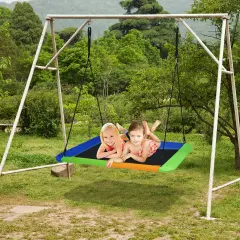 60 Inch Tree Swing with Strong Steel Frame and Oxford Cloth Seat for Garden Yard and Family Fun Blue & Orange