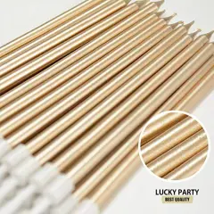 24 Pieces Birthday Party Long Thin Cake Candles Metallic Birthday Candles in Holders for Birthday Cakes Decorations, Champagne Gold by Lucky Party