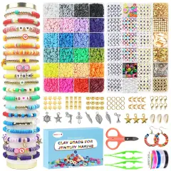 7200 Pieces Clay Beads Bracelet Making Kit, Preppy Friendship Flat Polymer Heishi Beads Jewelry Kits with Charms and Elastic Strings,Crafts Gifts Set for Girls Ages 8-12(2 Boxes)