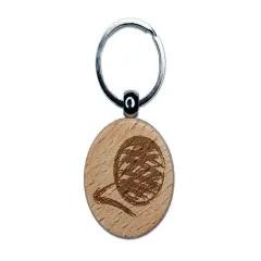 Ball of Yarn Sketch Crochet Knit Engraved Wood Round Keychain Tag Charm