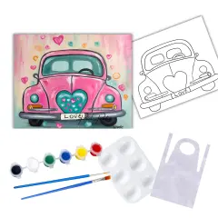 "Love Car" DIY Canvas Art Kit, Adult Beginner, Acrylic Paint Size 11x14 inch