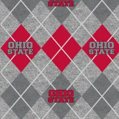 Sykel Enterprises-Ohio State University Fleece Fabric-Ohio State Buckeyes Heather Argyle Fleece Blanket Fabric-Sold by the yard