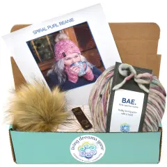 DIY Winter Hat Knit Kit. Includes Bulky Superfine Merino Wool Yarn, Printed Pattern, Pom-Pom, Rim Tag. Soft, Cozy, Great for Gifts Baby Carriage