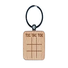 Tic Tac Toe Fill In Game Engraved Wood Square Keychain Tag Charm