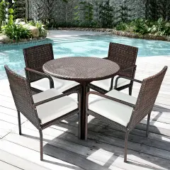 4 Pieces Outdoor Patio Rattan Dining Chairs Cushioned Sofa