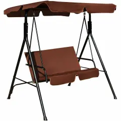 Loveseat Cushioned Patio Steel Frame Swing Glider Brown
