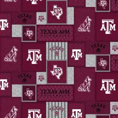 Sykel Enterprises-Texas A&M Fleece Fabric-Texas A and M Aggies College Patch Fleece Blanket Fabric-Sold by the yard