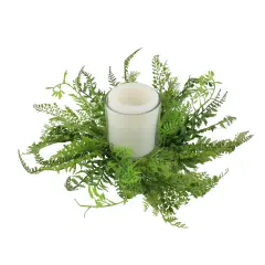 Select Artificials 17" Decorative Artificial Mixed Green Fern Hurricane Glass Candle Holder