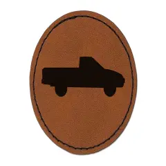 Pickup Truck Solid Round Iron-On Engraved Faux Leather Patch Applique - 2.5" Brown