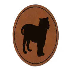 Tiger Solid Round Iron-On Engraved Faux Leather Patch Applique - 2.5" Brown