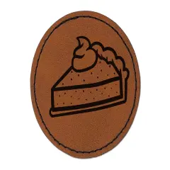 Slice of Pumpkin Pie Round Iron-On Engraved Faux Leather Patch Applique - 2.5" Brown