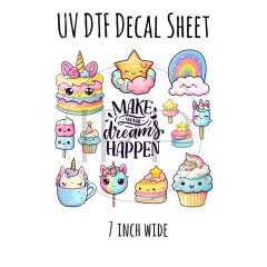 7"x7"- #15- Rainbow Unicorn Sweets - UV DTF Decal SHEET