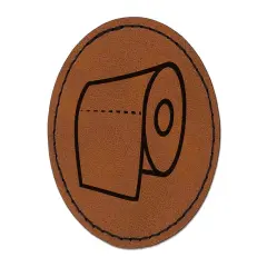 Toilet Paper Doodle Round Iron-On Engraved Faux Leather Patch Applique - 2.5" Brown