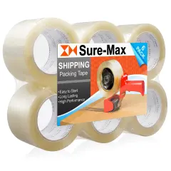 Sure-Max 6 Rolls Extra-Wide Shipping & Packing Tape (3" x 110 yard/330' each) - Moving & Adhesive Carton Sealing - 2.0mil Clear