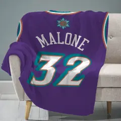 Sleep Squad Utah Jazz Karl Malone 60&rdquo; x 80&rdquo; Raschel Plush Jersey Basketball Blanket