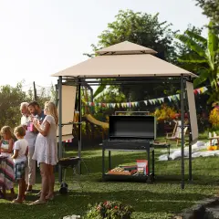 Patio BBQ Grill Gazebo Canopy with Dual Side Awnings